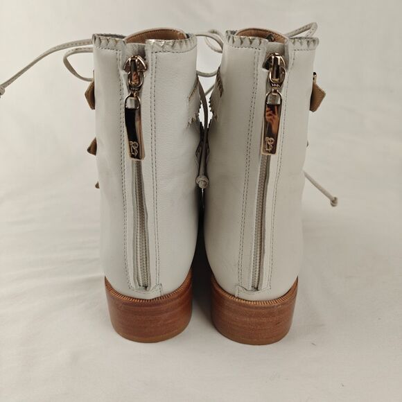 Femmes Sans Peur Buckles Lace Up Ankle Boots Ivory Gold Size 5.5/6 Y2K Western - Picture 5 of 10
